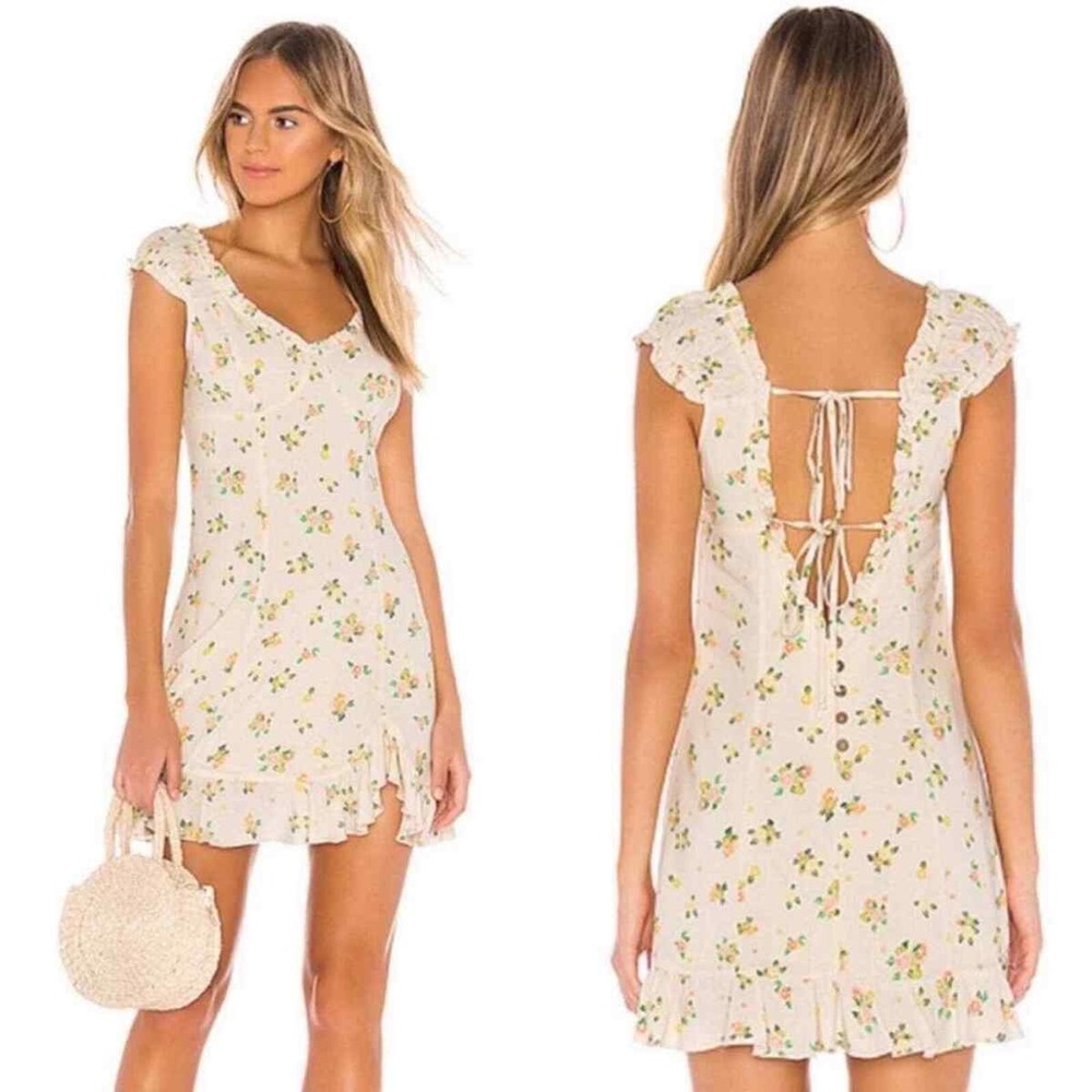 FREE PEOPLE 'Like a Lady' Citrus Lemon Print Mini Dress. Size Medium